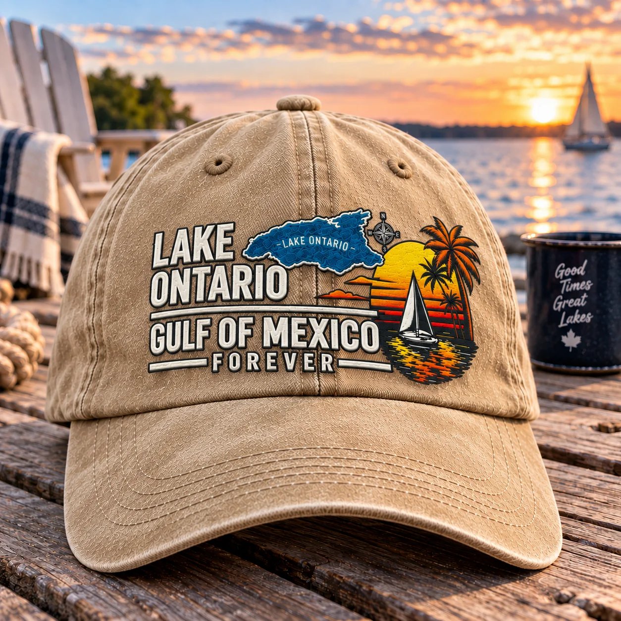 Lake Ontario vintage embroidered cap detail