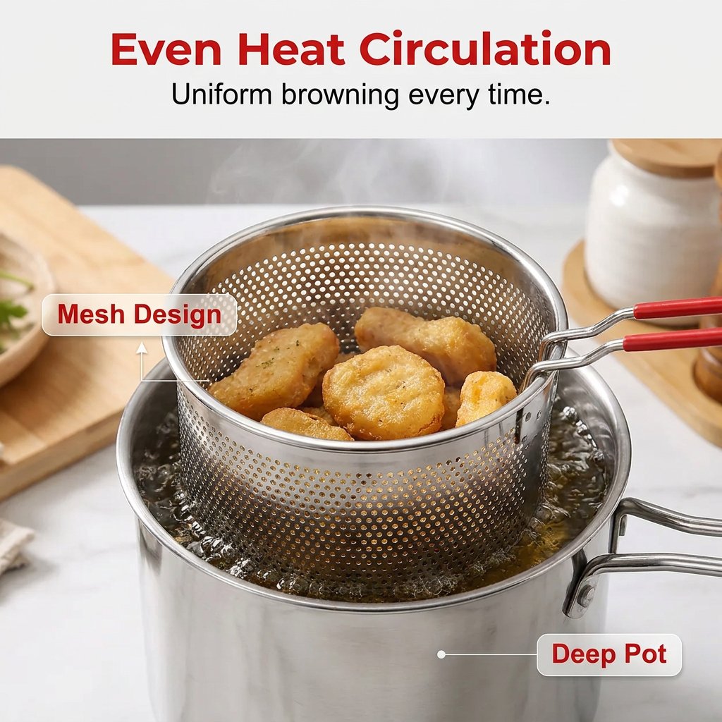 Stainless steel construction of compact deep fryer pot