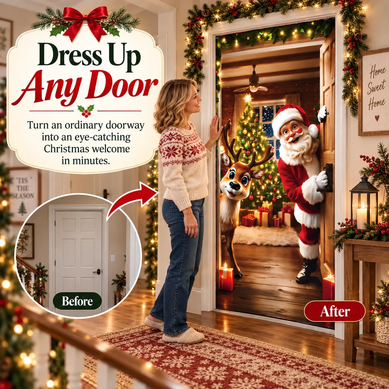 Christmas door before and after
